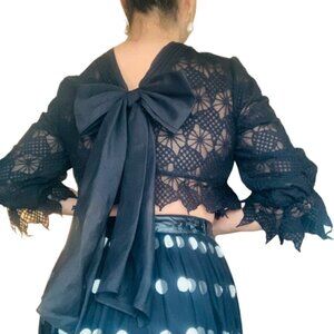 Elegant Black Lace Top with Bow